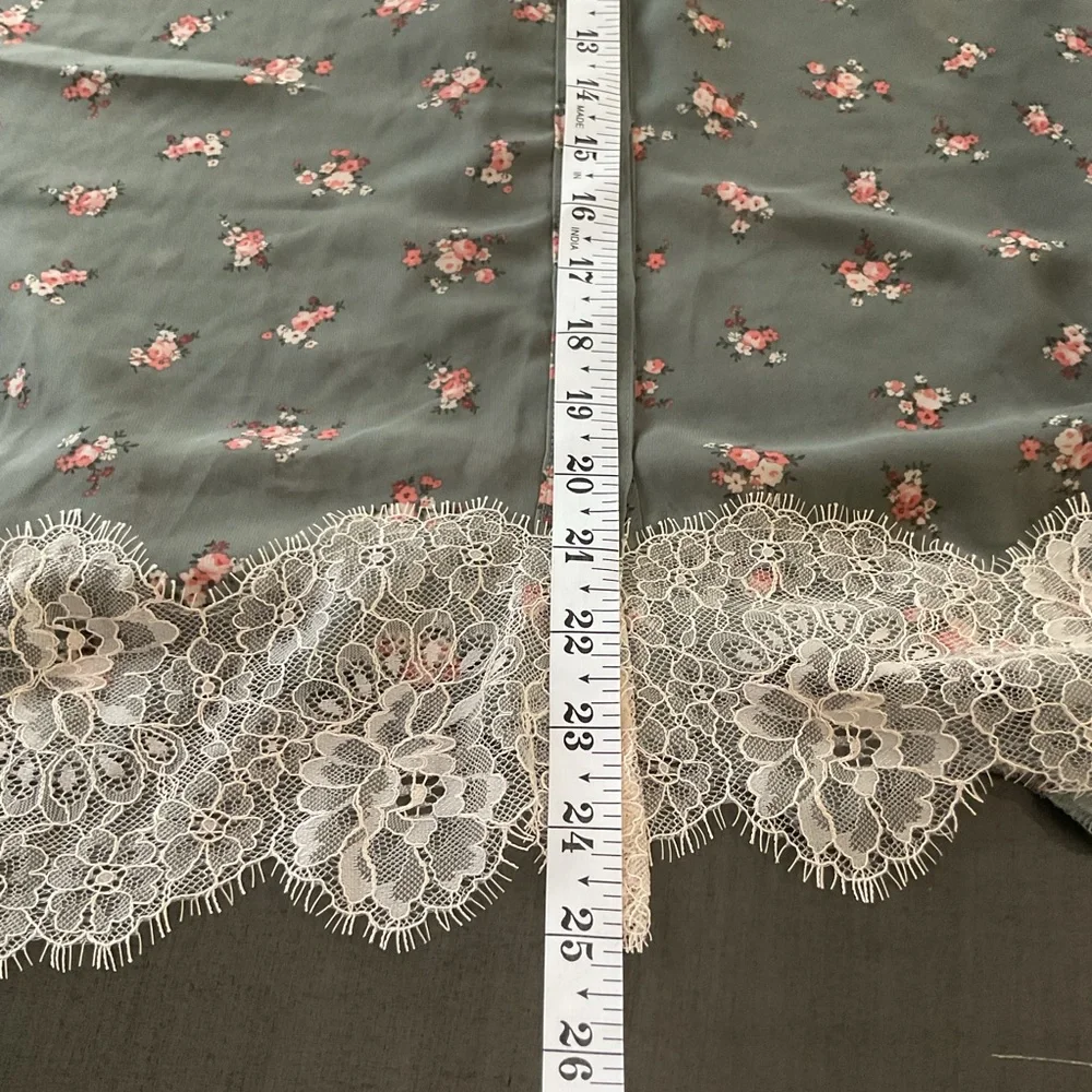 Sheer Cottagecore Floral Blouse with Lace Trim | Button-Down Long Sleeve Top | L - Picture 9 of 9